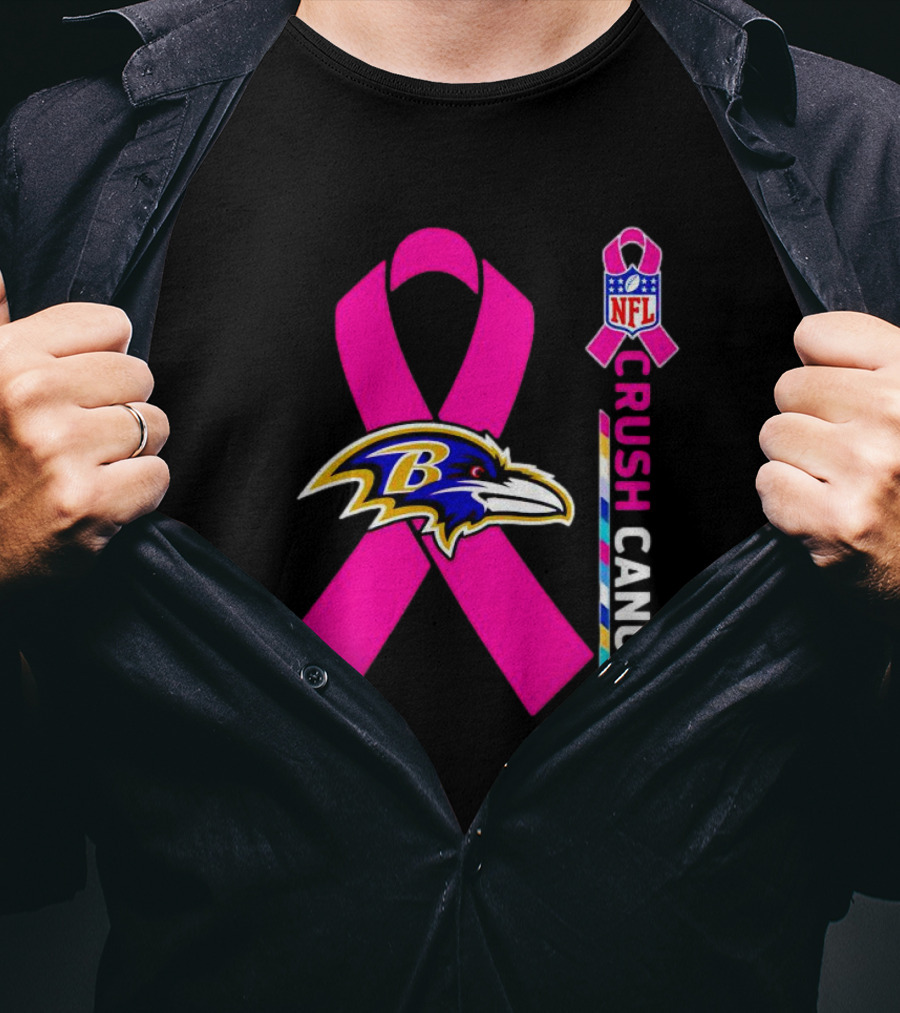 Baltimore Ravens NFL Crush Cancer Pink Ribbon T-Shirt