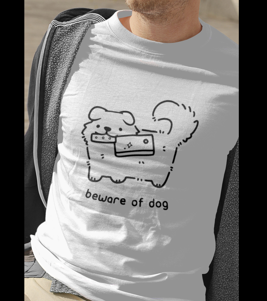 Beware Of Dog Cute Puppy Holding Chew Toy T-Shirt