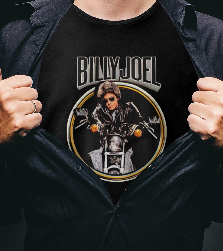 BILLY JOEL Vintage Motorcycle Sunglasses Fur Hat Leather Jacket Iconic T-Shirt