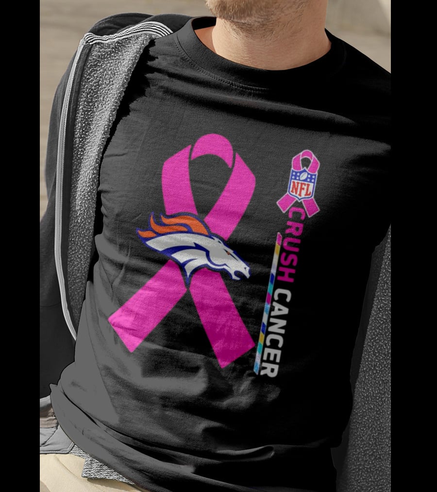 Denver Broncos NFL Pink Ribbon Crush Cancer Campaign T-Shirt