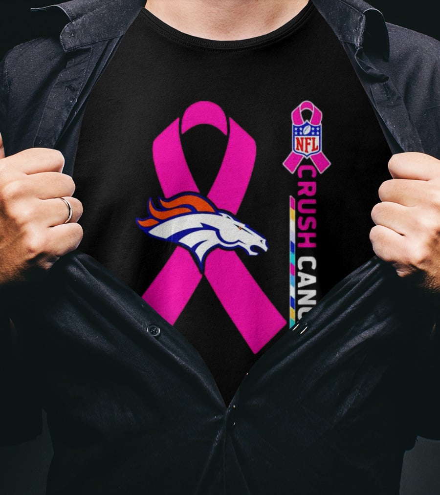 Denver Broncos NFL Pink Ribbon Crush Cancer Campaign T-Shirt