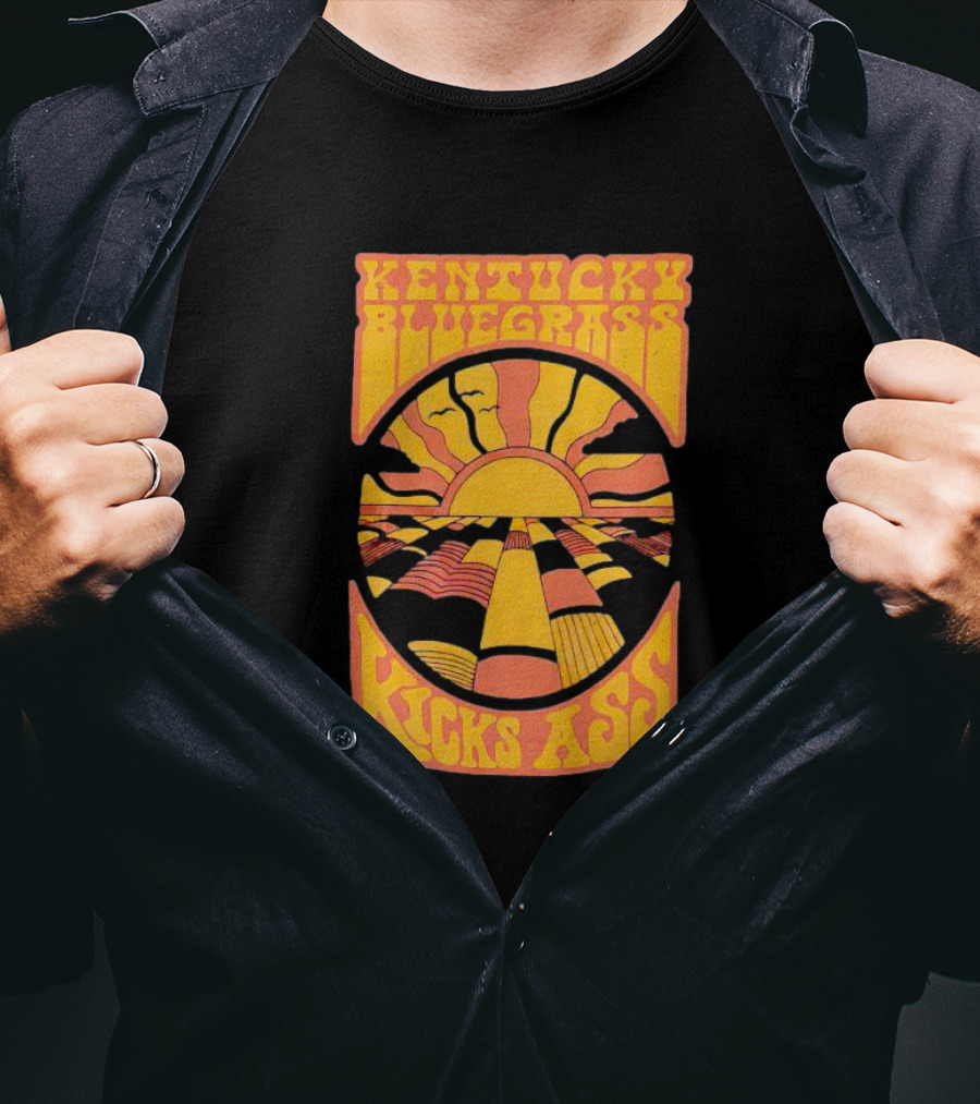 Kentucky Bluegrass Kicks Ass Retro Sunset Fields T-Shirt