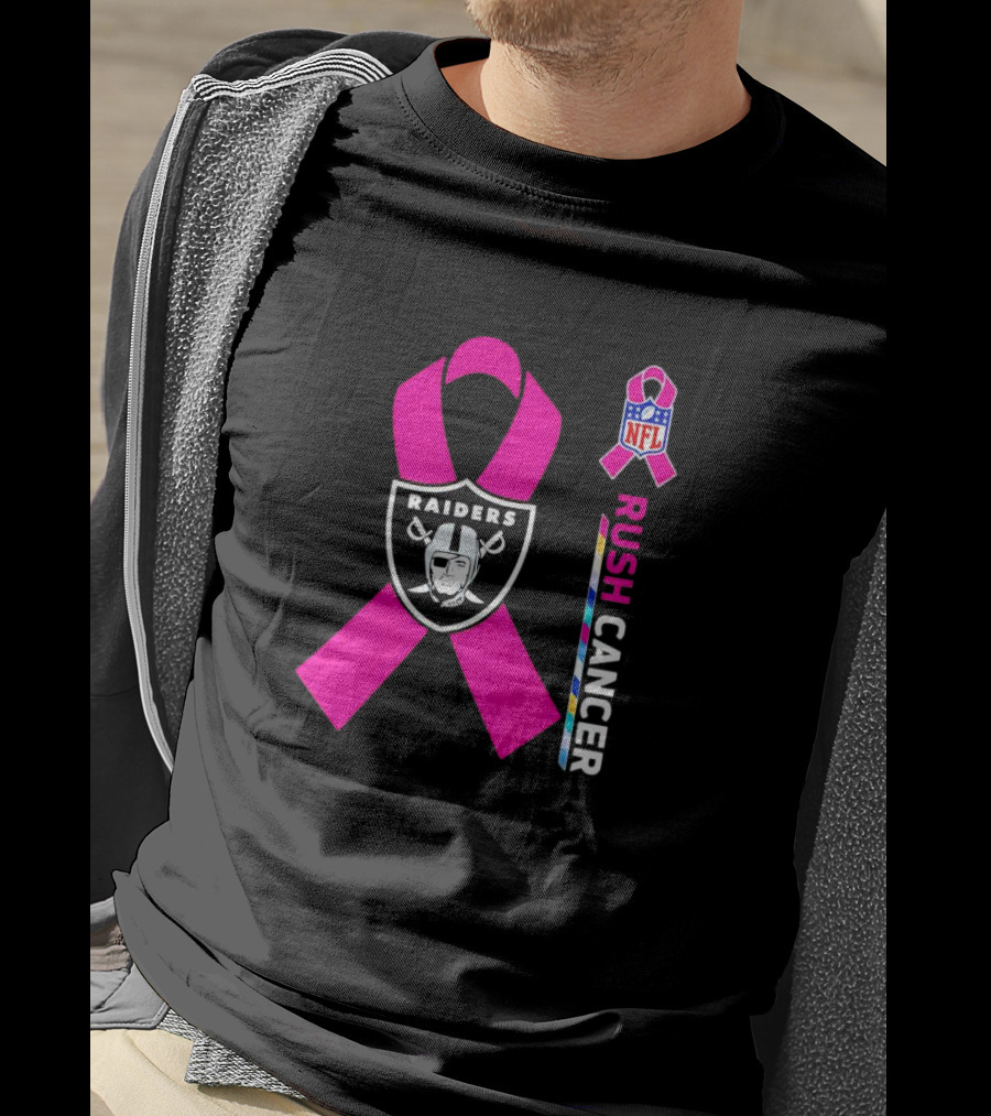 Las Vegas Raiders NFL Rush Cancer Pink Ribbon Awareness Promo T-Shirt