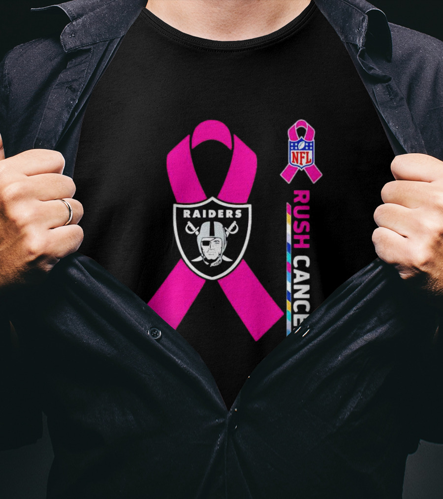 Las Vegas Raiders NFL Rush Cancer Pink Ribbon Awareness Promo T-Shirt