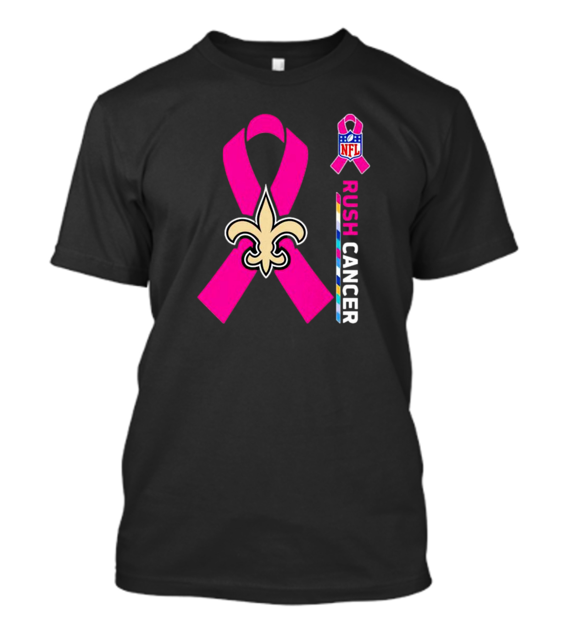 New Orleans Saints NFL Rush Cancer Awareness Pink Ribbon Fleur-de-lis T-Shirt