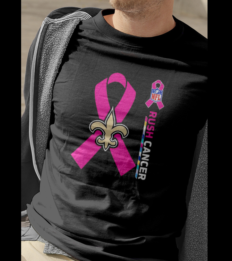 New Orleans Saints NFL Rush Cancer Awareness Pink Ribbon Fleur-de-lis T-Shirt