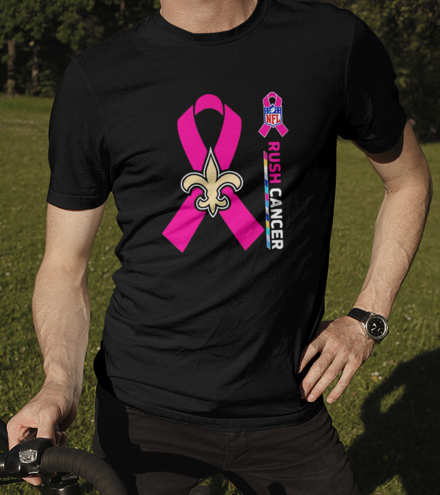 New Orleans Saints NFL Rush Cancer Awareness Pink Ribbon Fleur-de-lis T-Shirt