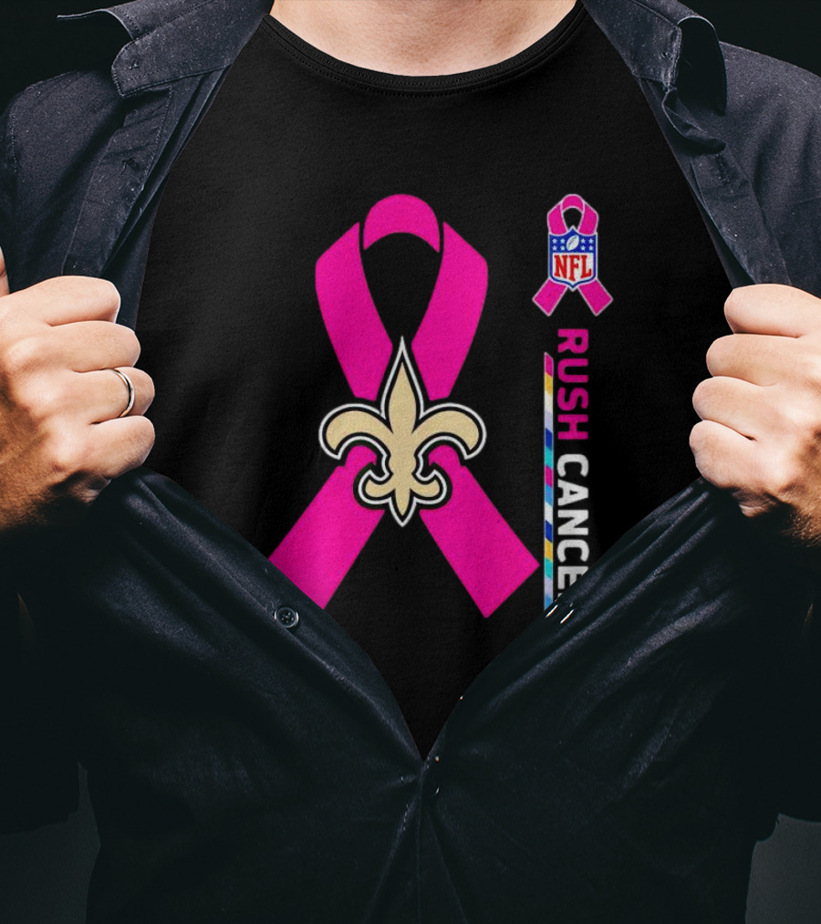 New Orleans Saints NFL Rush Cancer Awareness Pink Ribbon Fleur-de-lis T-Shirt