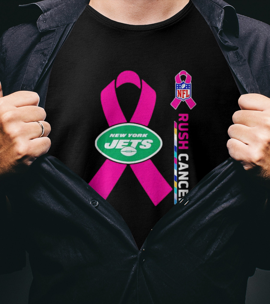 New York Jets NFL Rush Cancer Pink T-Shirt
