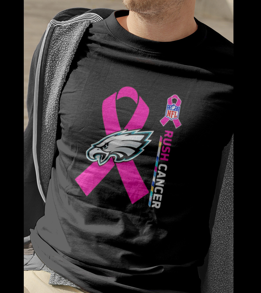 Philadelphia Eagles NFL Pink Ribbon Rush Cancer T-Shirt