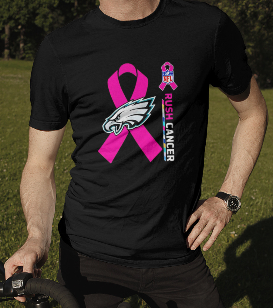 Philadelphia Eagles NFL Pink Ribbon Rush Cancer T-Shirt