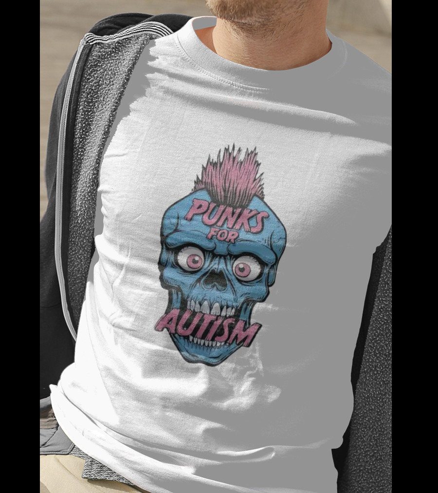 Punks For Autism Skull Blue Face Pink Hair T-Shirt