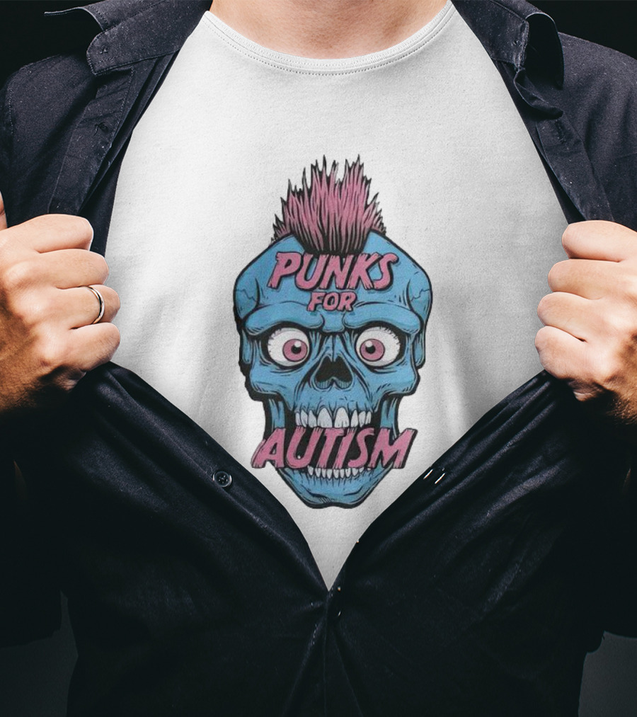 Punks For Autism Skull Blue Face Pink Hair T-Shirt