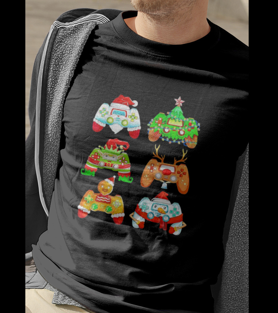 Christmas Santa Elf Snowman Reindeer Gaming Controllers Holiday T-Shirt