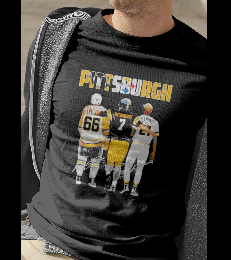 Pittsburgh Penguins Lemieux Steelers Roethlisberger Pirates Clemente Signature T-Shirt