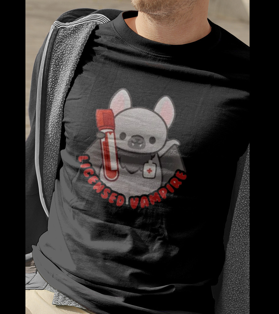 Licensed Vampire Bat Holding Blood Sample Tube T-Shirt