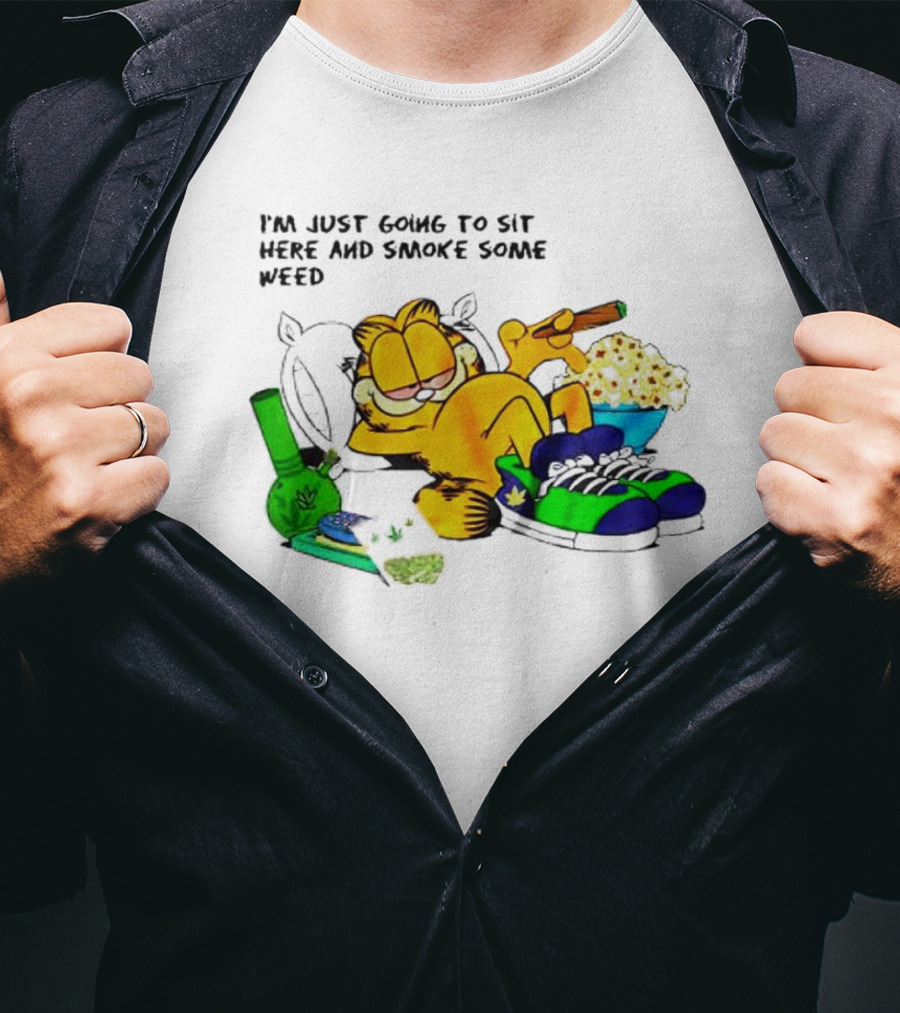 Garfield Smoking Weed Relaxing With Snacks And Bong T-Shirt