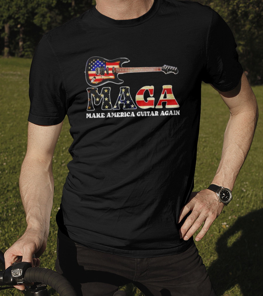 MAGA Make America Guitar Again USA Flag Electric Guitar T-Shirt