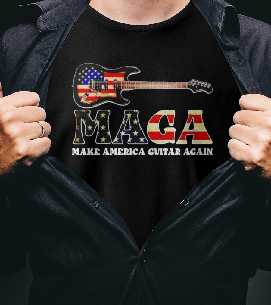 MAGA Make America Guitar Again USA Flag Electric Guitar T-Shirt