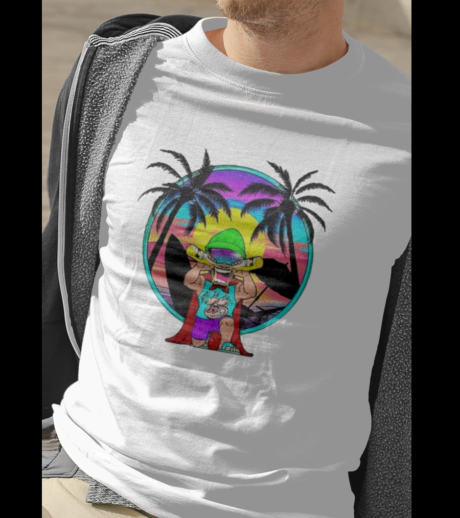 OGblob18 Beach Adventure Tropical Vibes Sunset Scene T-Shirt