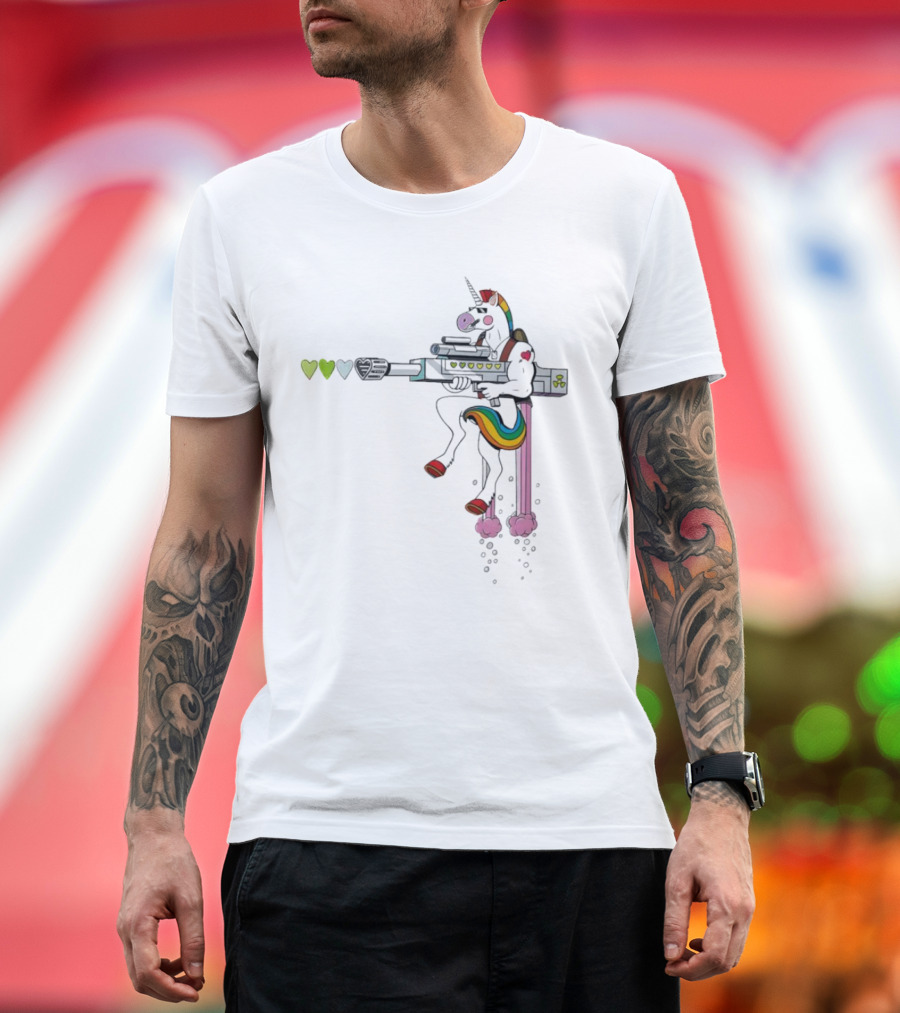 Unicorn Sniper With Rainbow Mane And Sniper Rifle T-Shirt