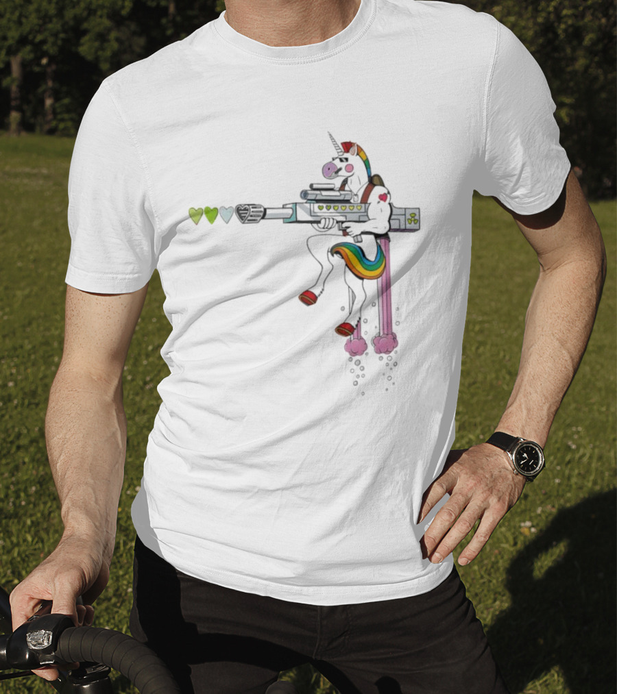 Unicorn Sniper With Rainbow Mane And Sniper Rifle T-Shirt