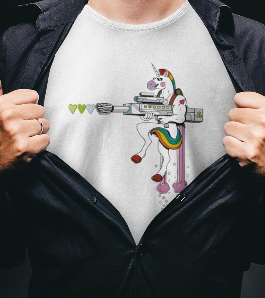 Unicorn Sniper With Rainbow Mane And Sniper Rifle T-Shirt