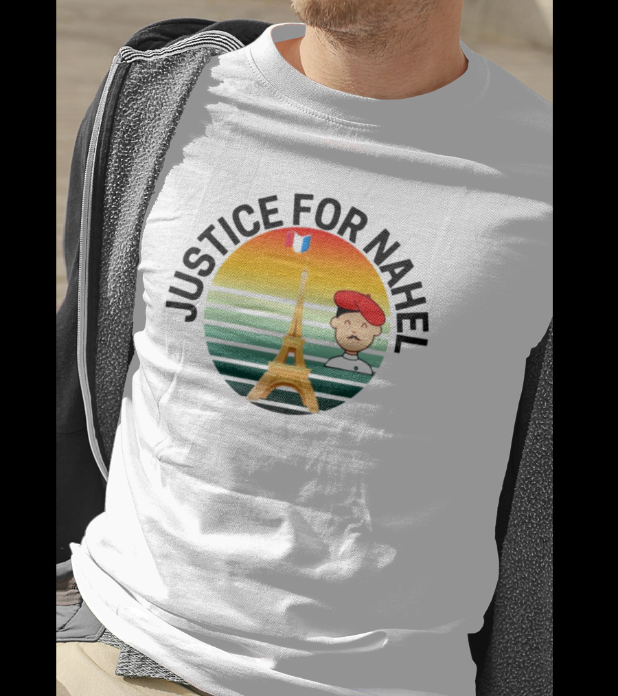 Justice For Nahel Eiffel Tower Sunset Beret Flag T-Shirt
