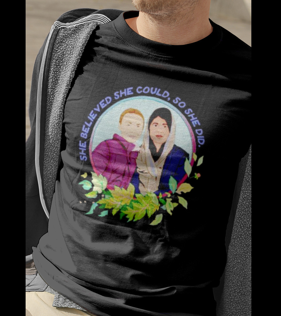 She Believed She Could So She Did Malala Yousafzai In Portrait With Flowers T-Shirt