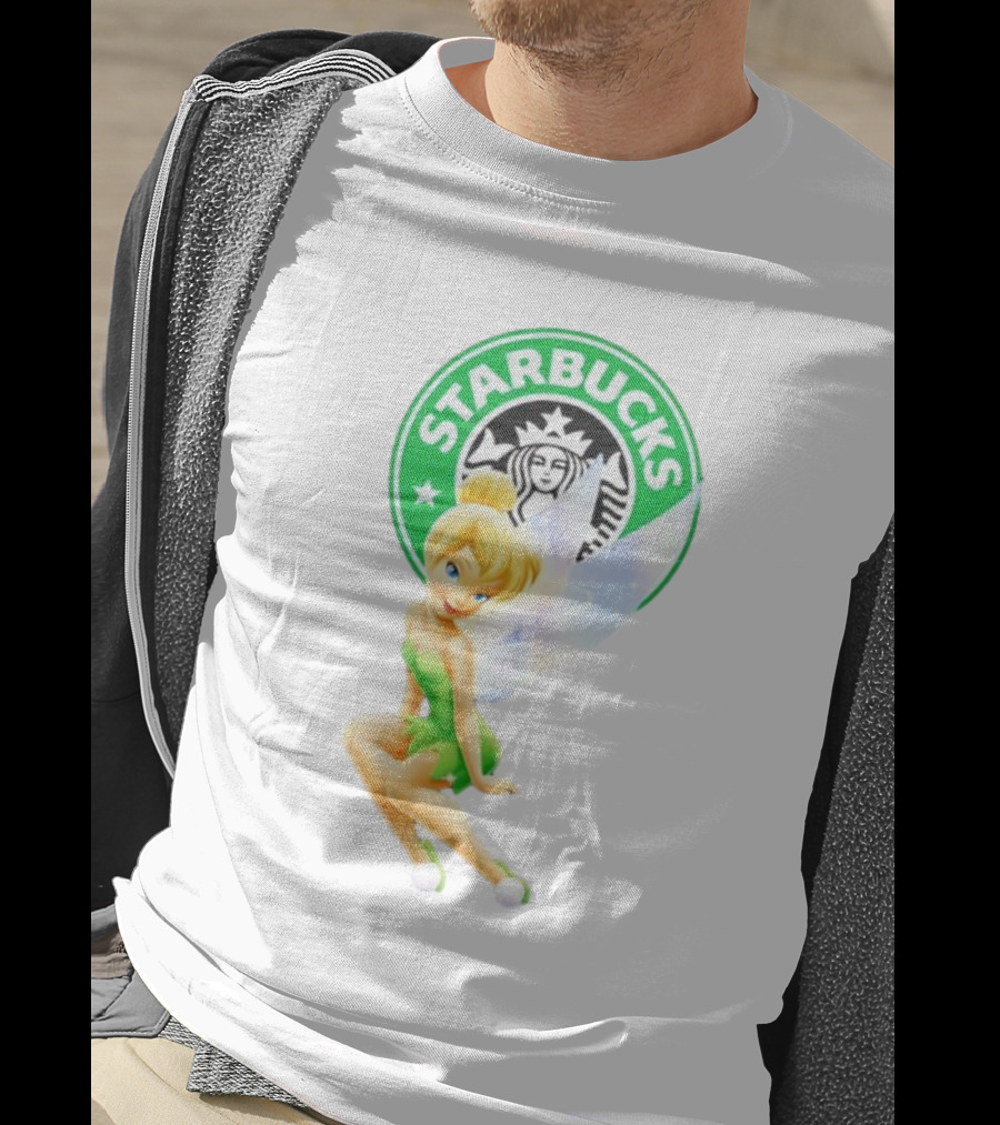Starbucks Coffee Logo Featuring Tinker Bell Character T-Shirt