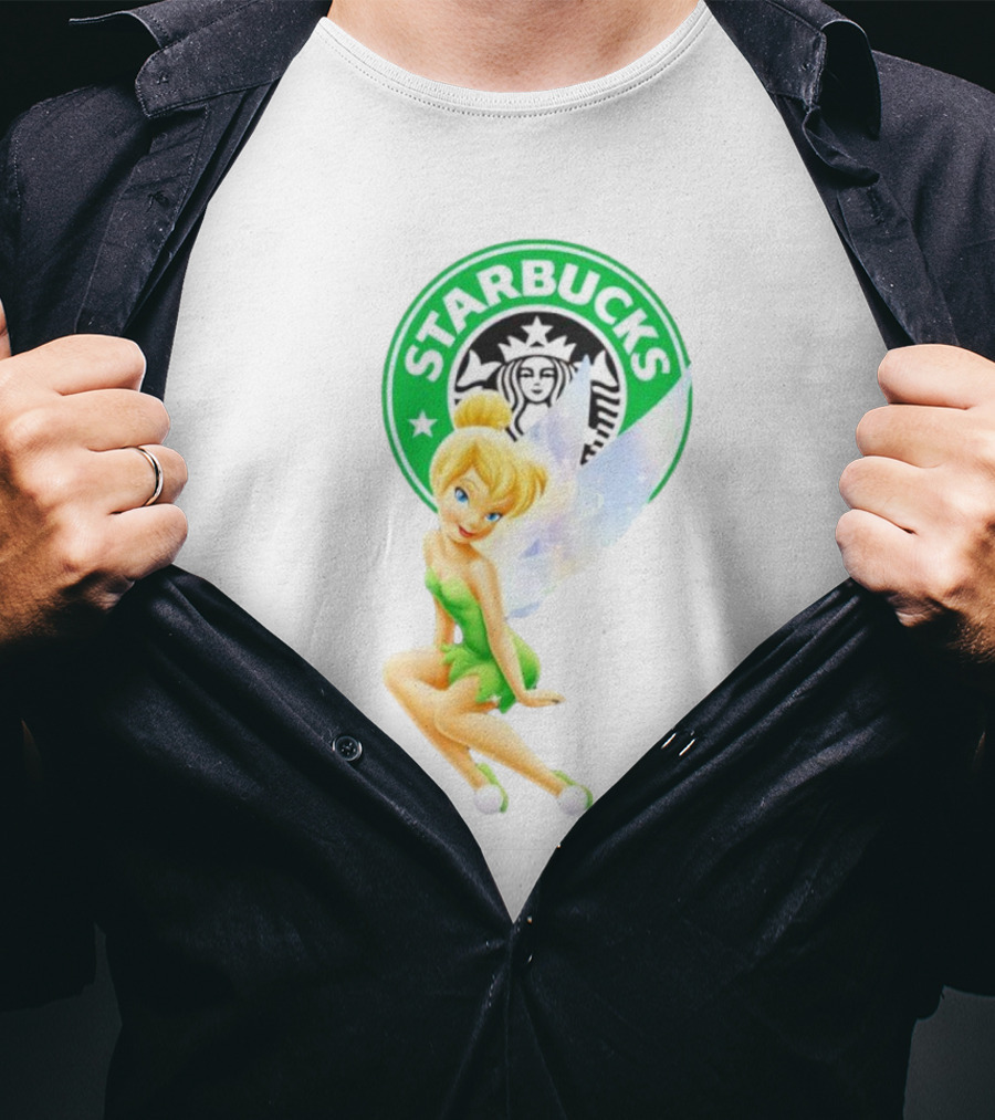 Starbucks Coffee Logo Featuring Tinker Bell Character T-Shirt