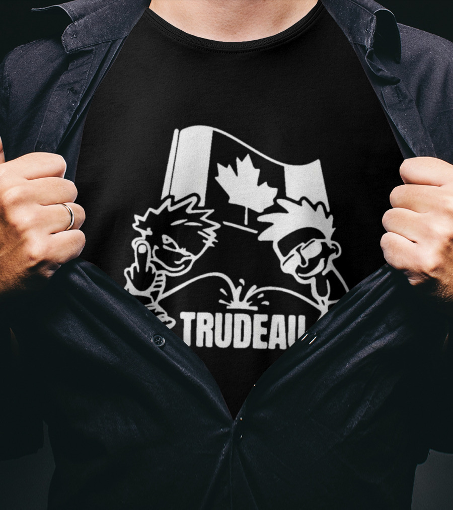 Calvin Peeing On Trudeau Canada Flag T-Shirt