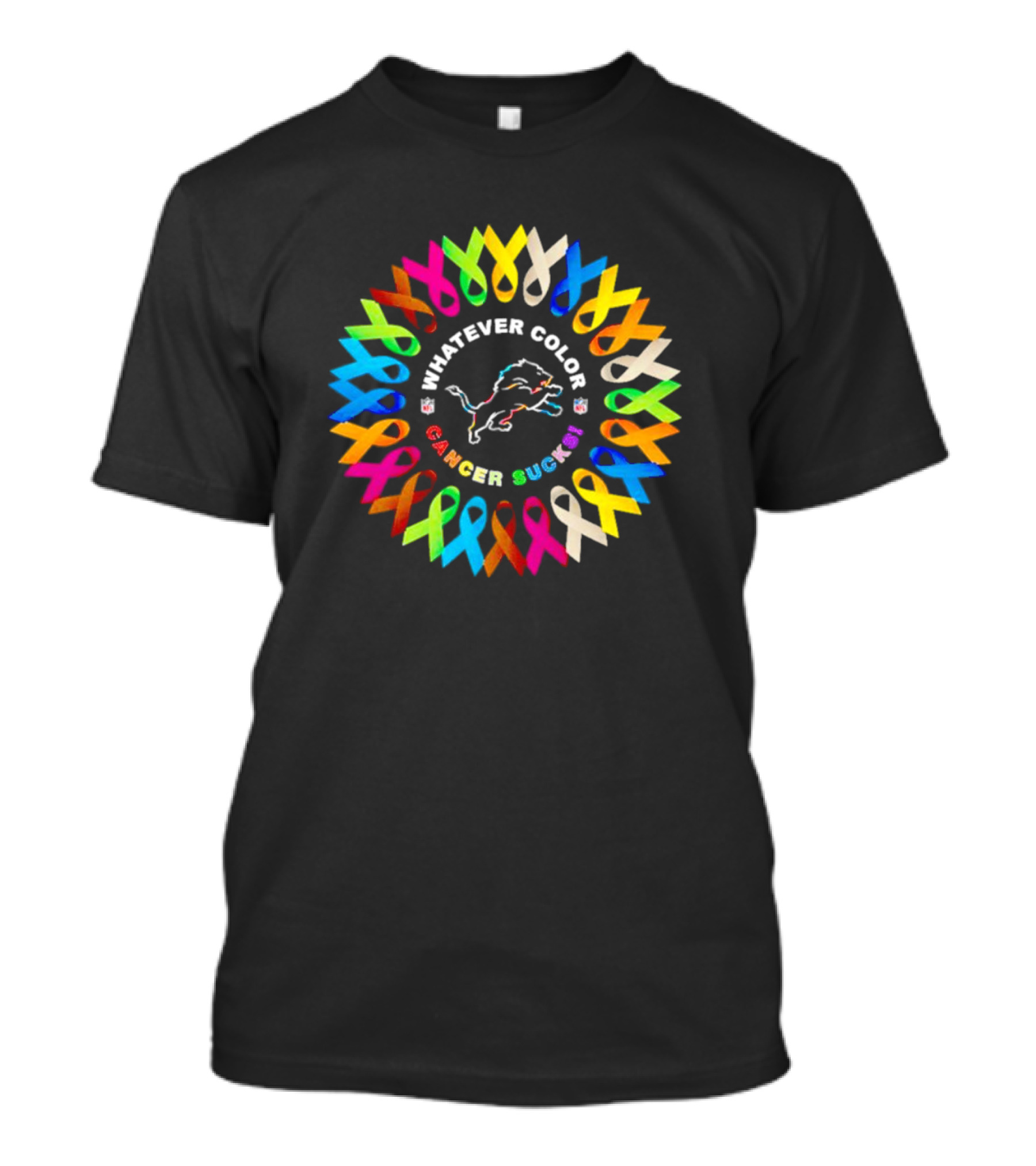 Detroit Lions Whatever Color Cancer Sucks Ribbon Awareness T-Shirt