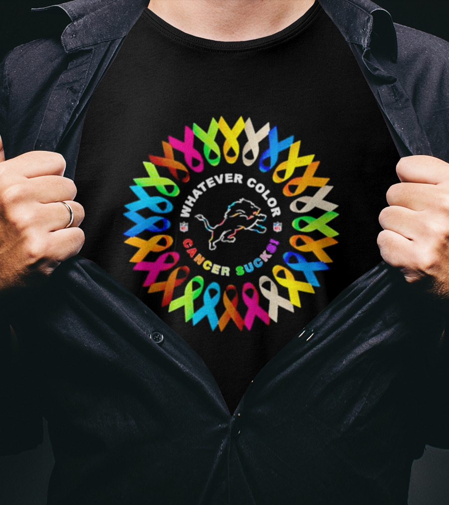 Detroit Lions Whatever Color Cancer Sucks Ribbon Awareness T-Shirt