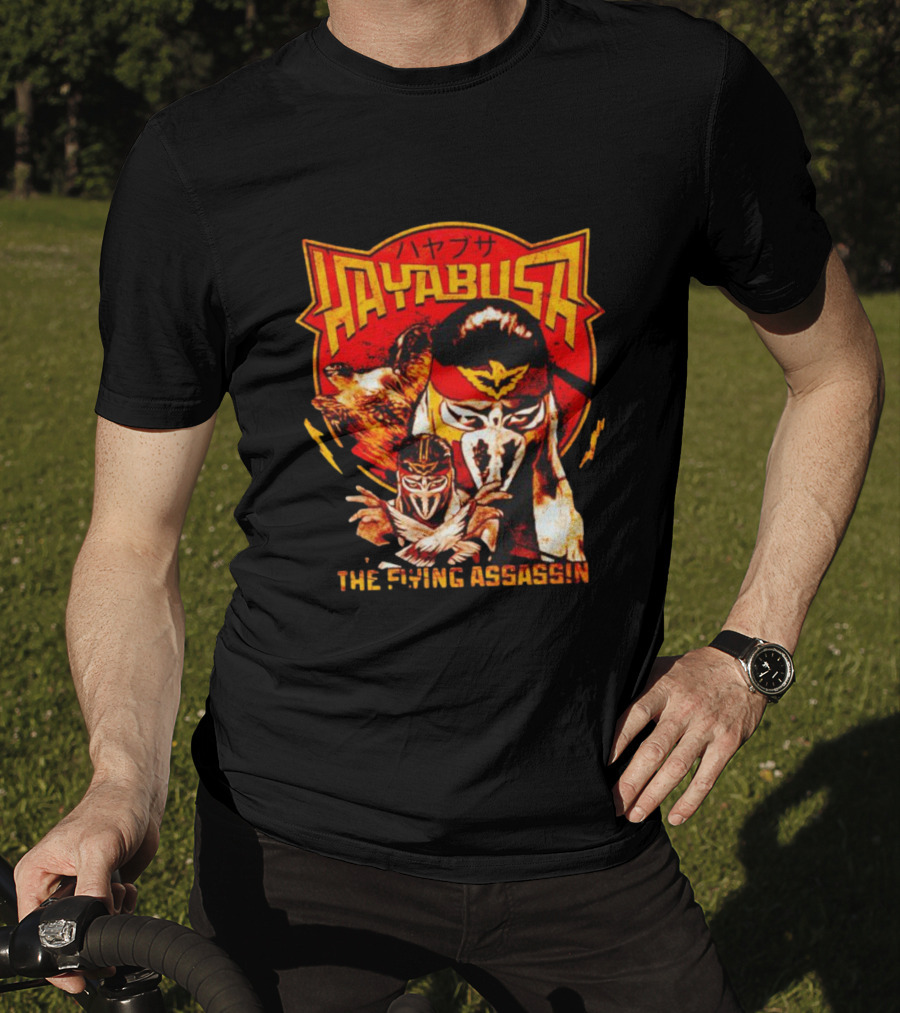Hayabusa The Flying Assassin Ninja Warrior With Japanese Kanji And Eagle Motif T-Shirt
