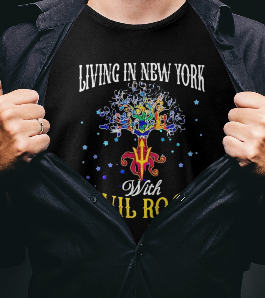 Living In New York With Devil Roots Tree And Stars T-Shirt