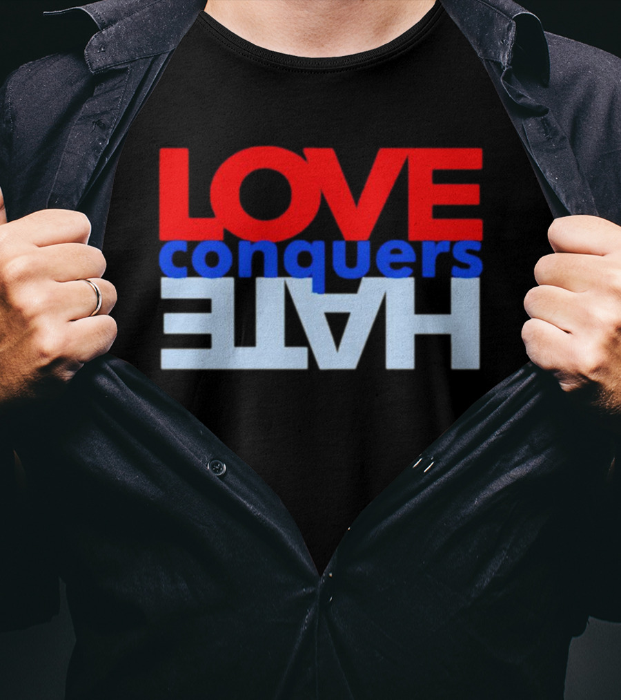 LOVE Conquers HATE Text Reversal T-Shirt