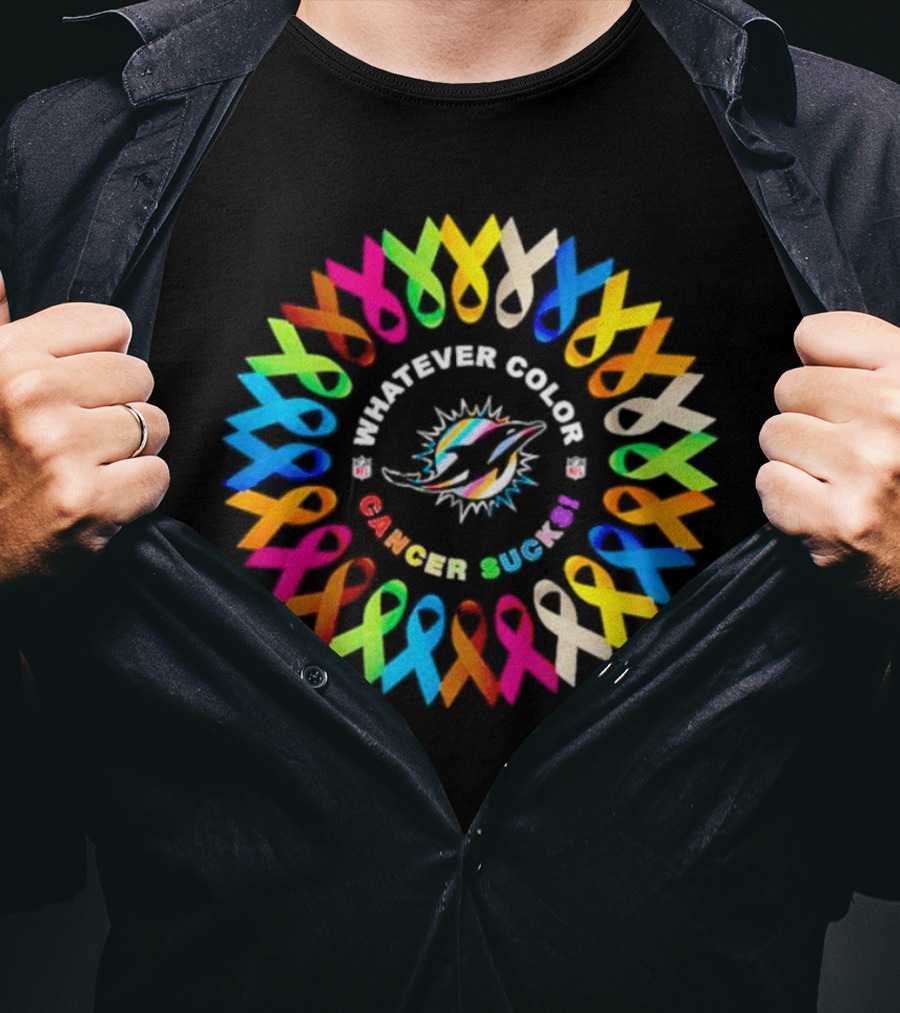 Miami Dolphins Whatever Color Cancer Sucks Ribbons T-Shirt
