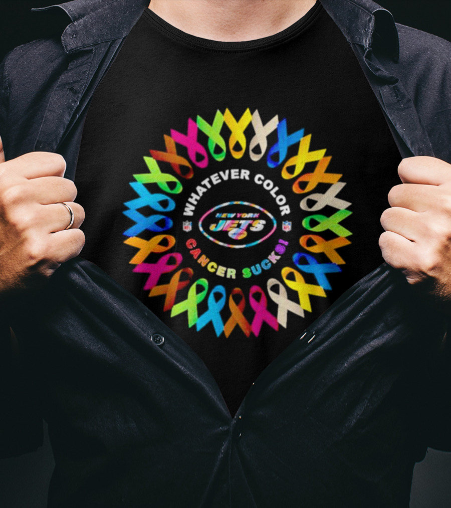 New York Jets Whatever Color Cancer Sucks Ribbon Circle T-Shirt