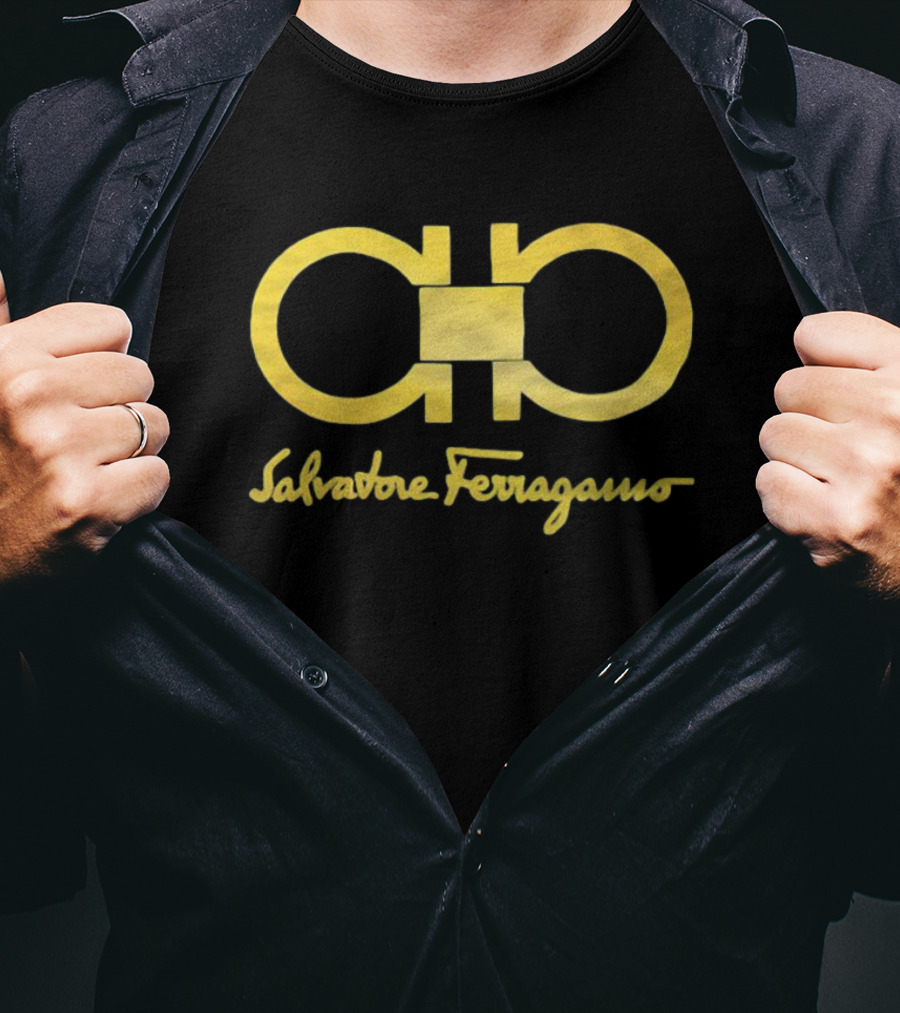Salvatore Ferragamo Iconic Gold Gancini Emblem And Script Branding T-Shirt