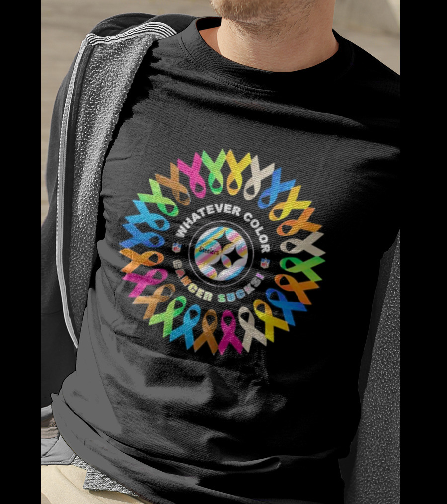 Steelers Whatever Color Cancer Sucks Ribbon Circle T-Shirt