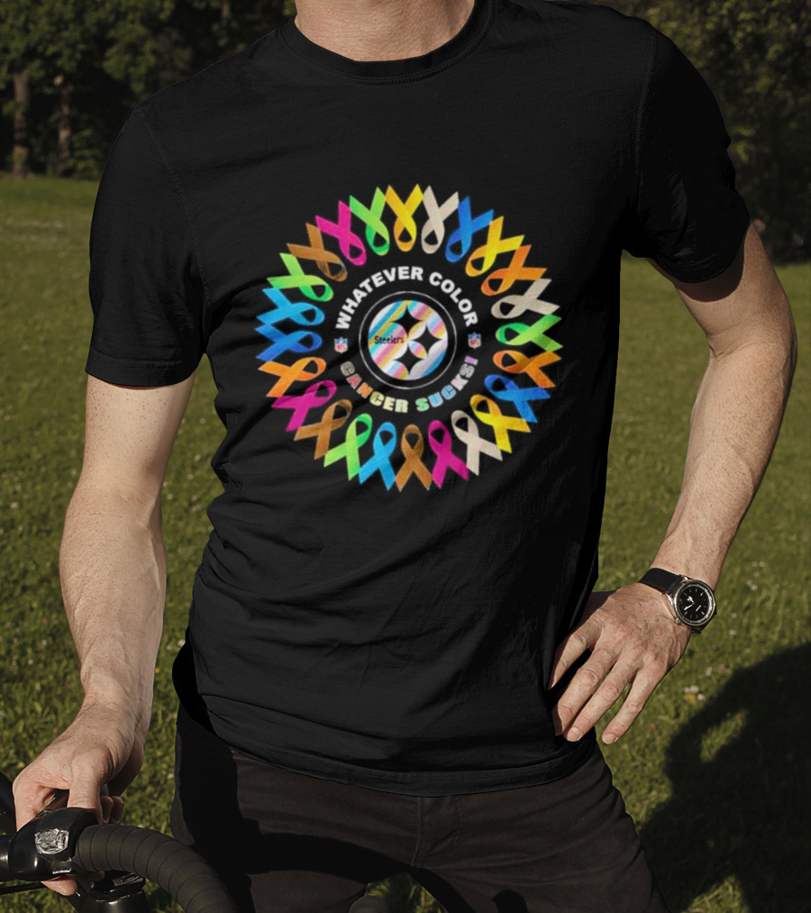 Steelers Whatever Color Cancer Sucks Ribbon Circle T-Shirt