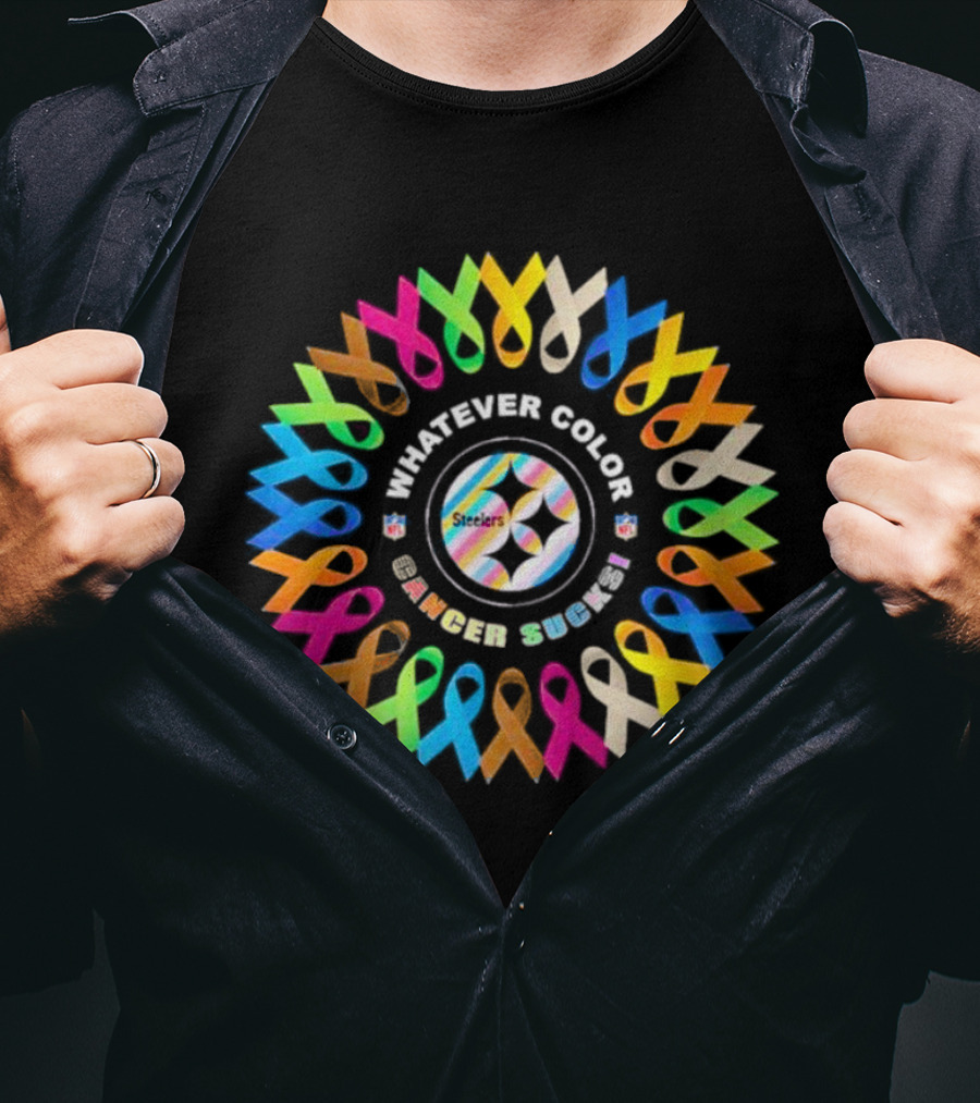 Steelers Whatever Color Cancer Sucks Ribbon Circle T-Shirt