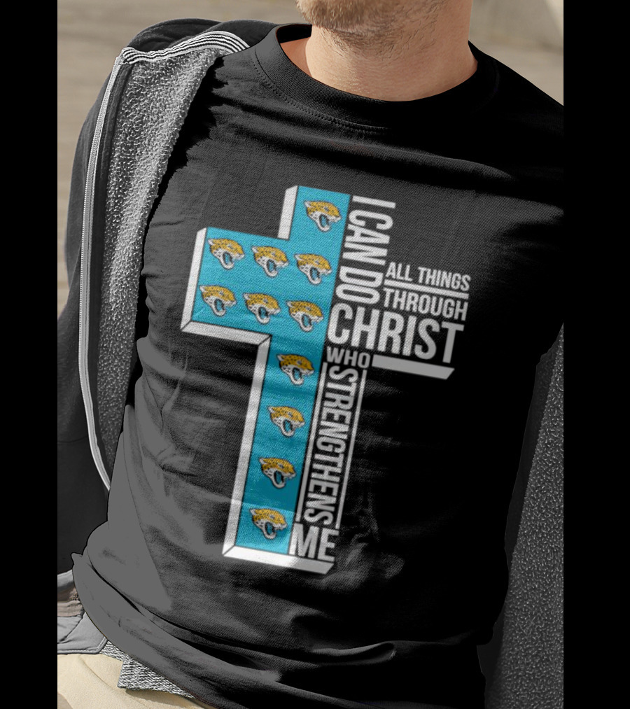 Jacksonville Jaguars Faithful Strength In Christ Cross With Team T-Shirt