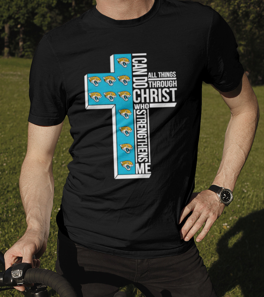Jacksonville Jaguars Faithful Strength In Christ Cross With Team T-Shirt