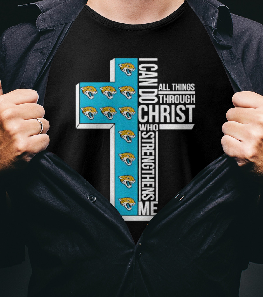 Jacksonville Jaguars Faithful Strength In Christ Cross With Team T-Shirt
