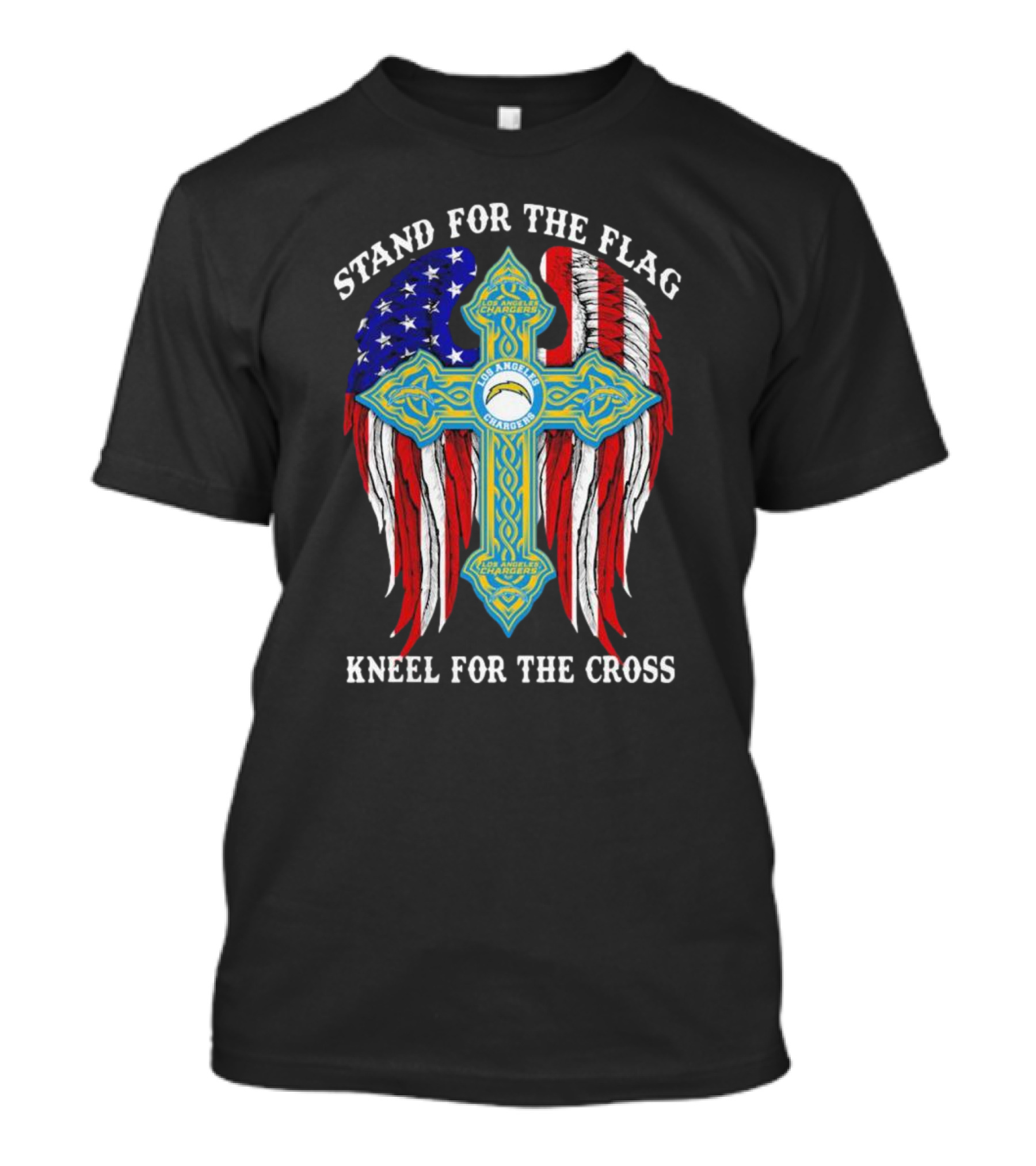 Los Angeles Chargers Stand For The Flag Kneel For The Cross USA Wings Cross T-Shirt