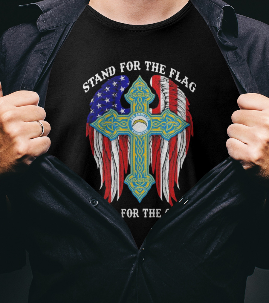 Los Angeles Chargers Stand For The Flag Kneel For The Cross USA Wings Cross T-Shirt