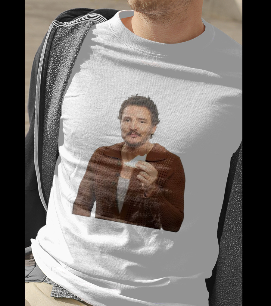 Pedro Pascal Holding Sandwich In Brown T-Shirt