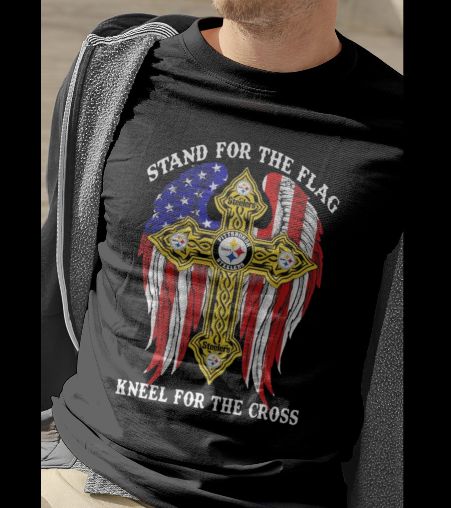 Stand For The Flag Kneel For The Cross Pittsburgh Steelers American Flag Cross T-Shirt